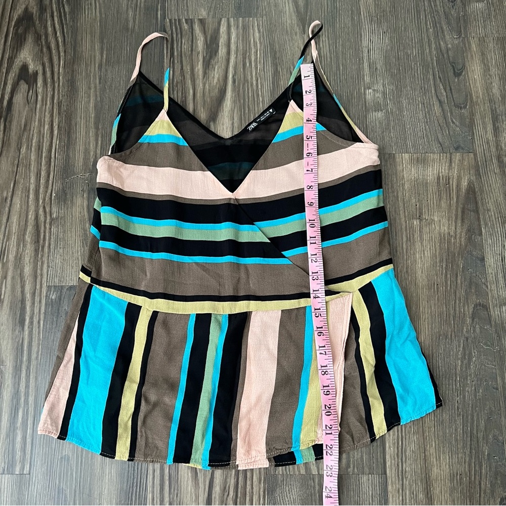 Zara Multi Color Peplum Camisole Spaghetti Strap V-Neck Top - Picture 8 of 11